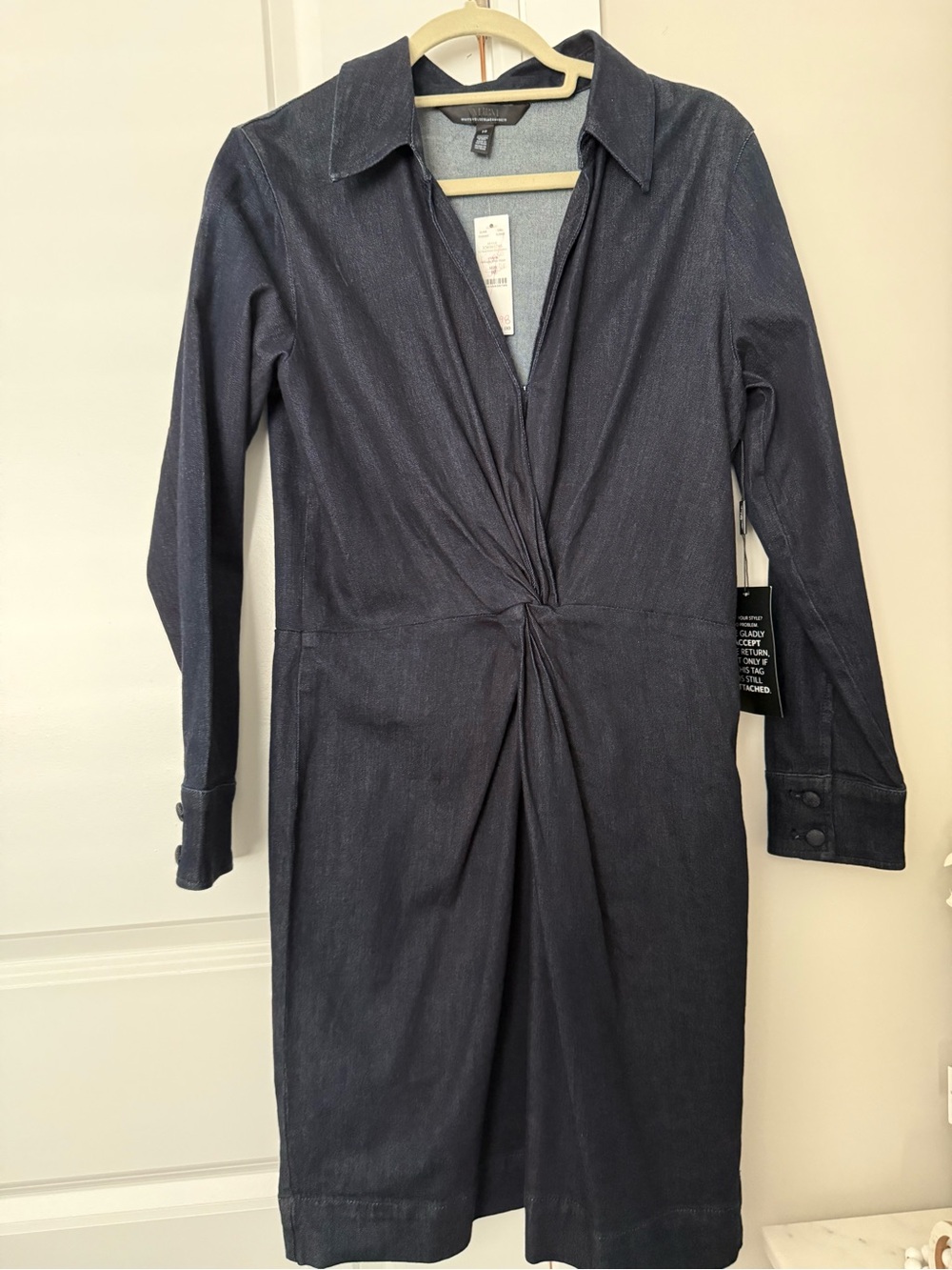 NWT!  White House Black Market Navy Twist-Waist Long-Sleeve Dress